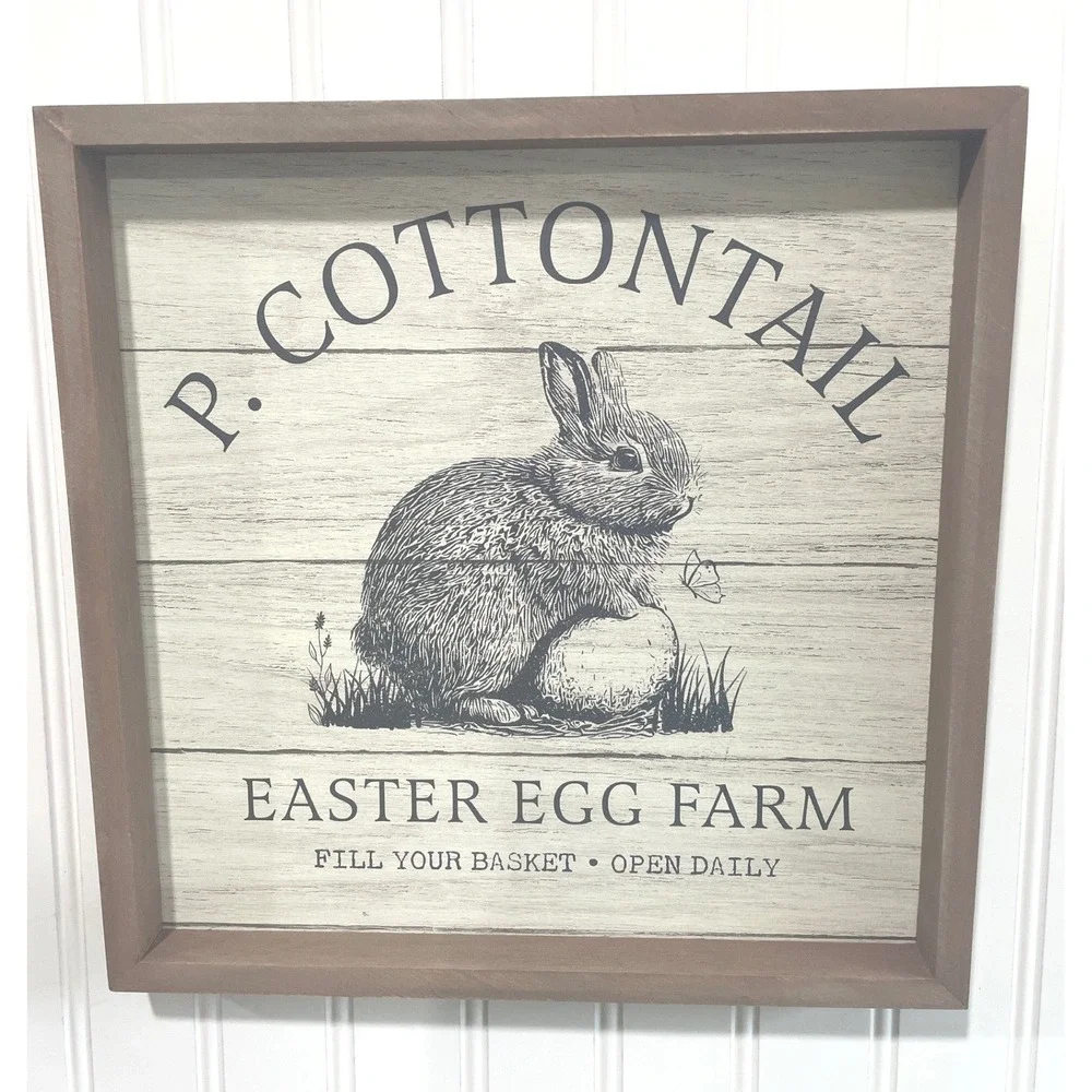 Col House Designs P Cottontail Easter Egg Farm Rustic Farmhouse Wall Sign 11.5in - Picture 1 of 9
